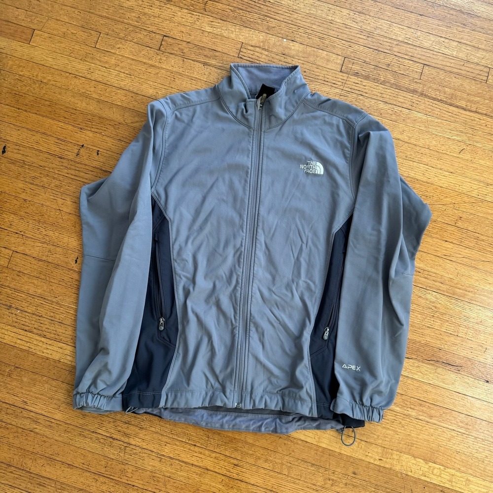 The North Face Apex Jacket Mens L Grey Excellent Softshell Full Zip Windbreaker